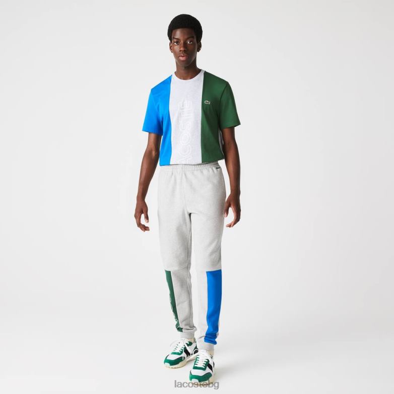 мъже Lacoste сив цвят/синьо/зелено панталони за джогинг от смес от памучен полар облекло XTV621179