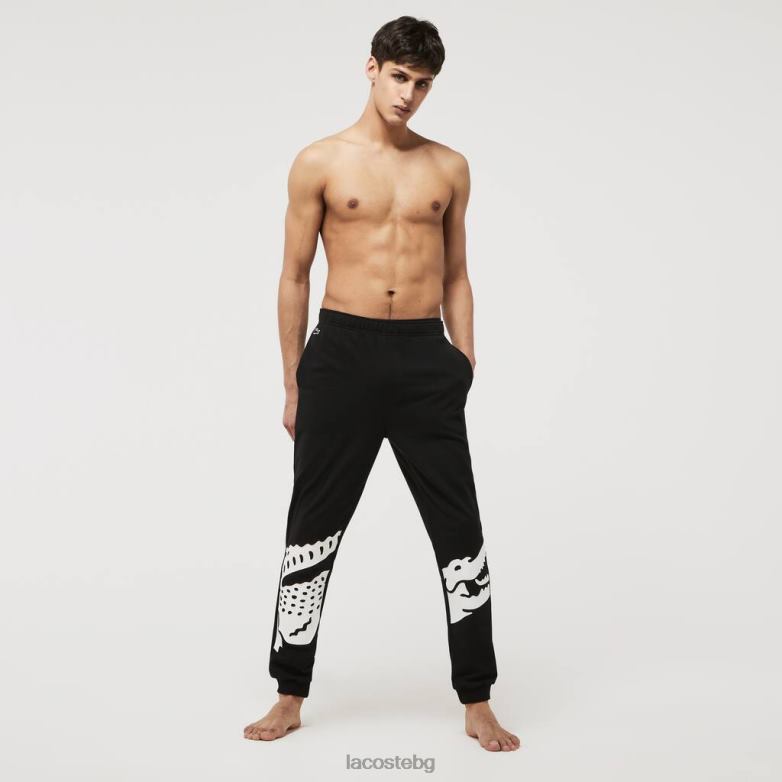 мъже Lacoste Черно бяла панталон с крокодилски дизайн от смес от памучен полар облекло XTV621469