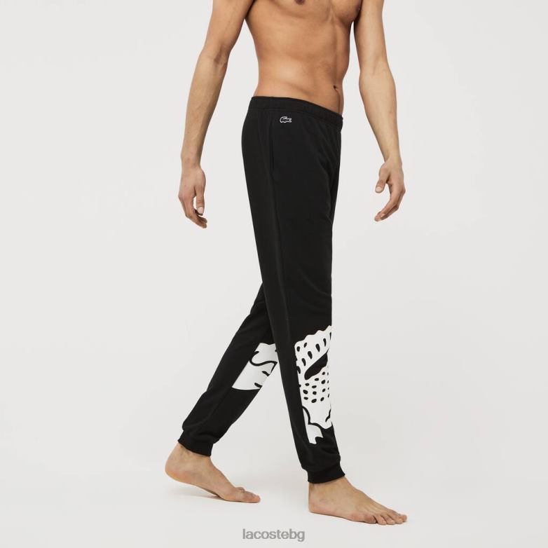 мъже Lacoste Черно бяла панталон с крокодилски дизайн от смес от памучен полар облекло XTV621469