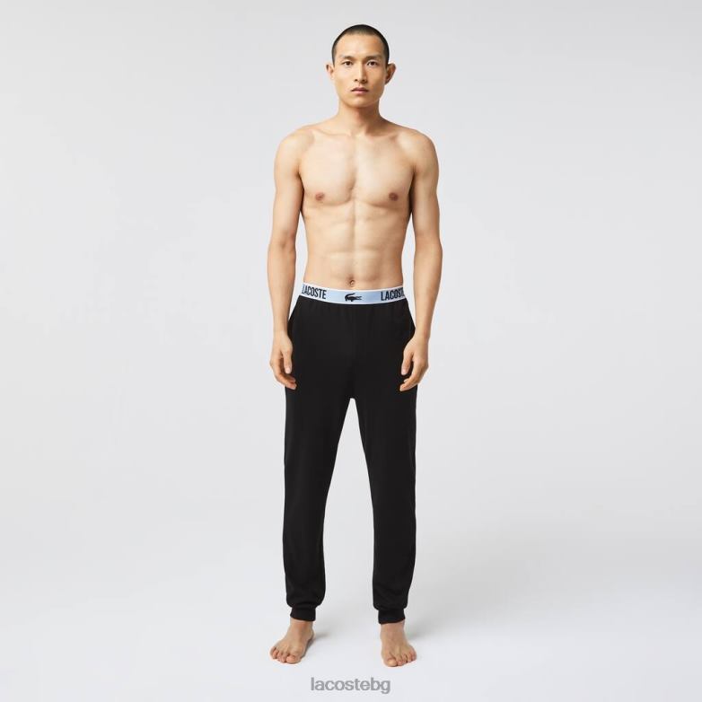 мъже Lacoste черен маркови пижамни панталони с крокодилски принт на талията облекло XTV621523