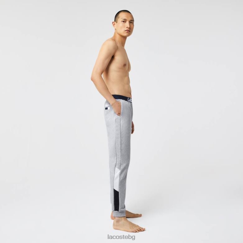 мъже Lacoste сив цвят/бял/тъмносин големи пижамни панталони от полар с лого облекло XTV621567