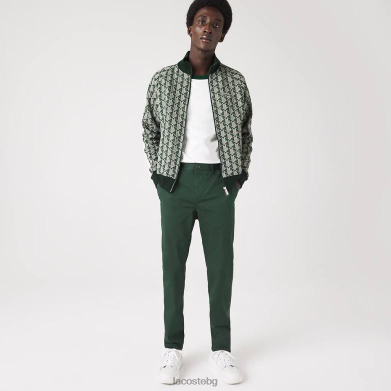 мъже Lacoste зелено нов класически стегнат панталон от еластичен памук облекло XTV621655