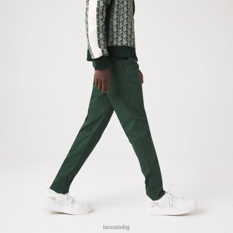 мъже Lacoste зелено нов класически стегнат панталон от еластичен памук облекло XTV621655