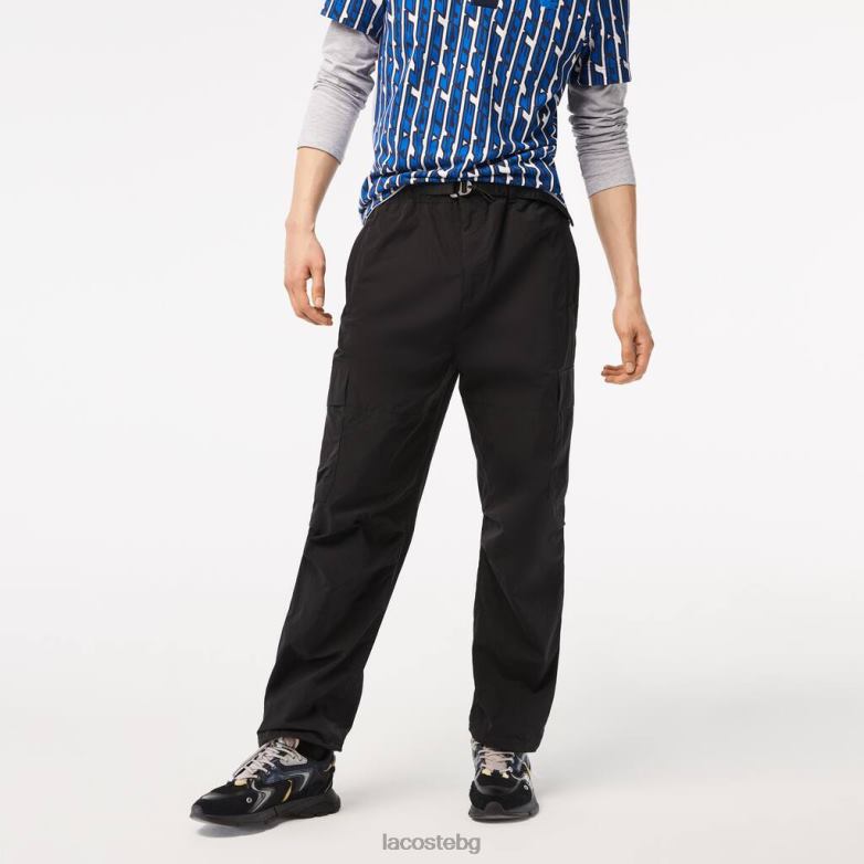 мъже Lacoste черен водоотблъскващи спортни панталони със спокойна кройка облекло XTV6223