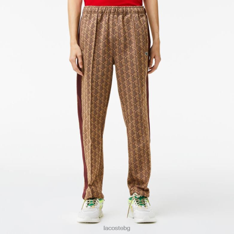 мъже Lacoste бежово/бордо панталони с принт на монограм облекло XTV62278