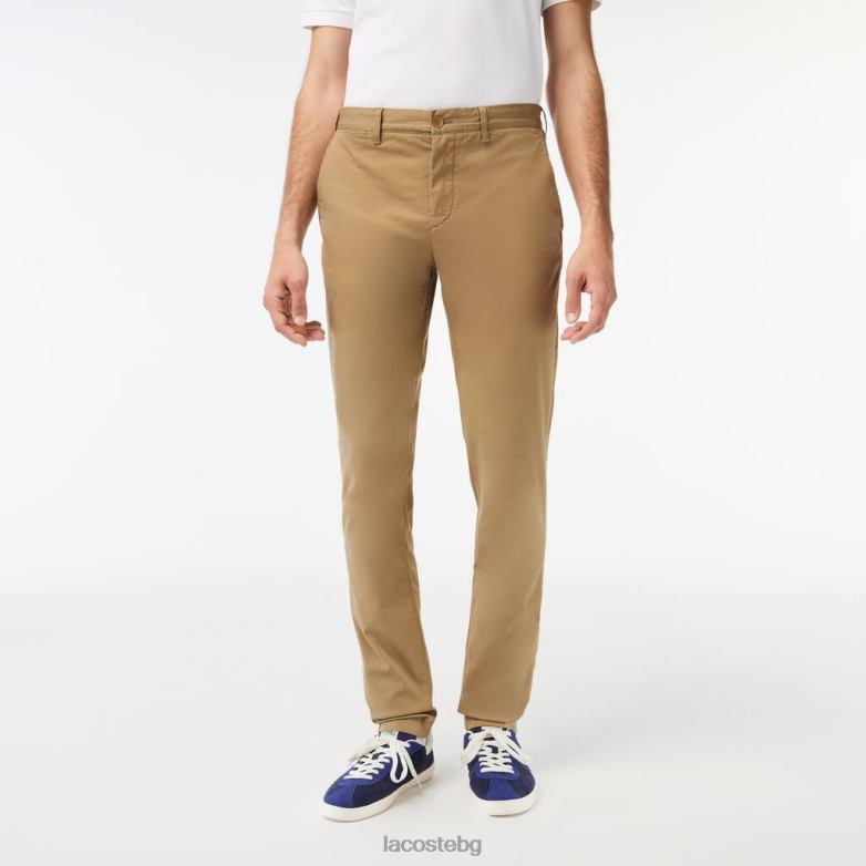 мъже Lacoste бежово нов класически стегнат панталон от еластичен памук облекло XTV62476