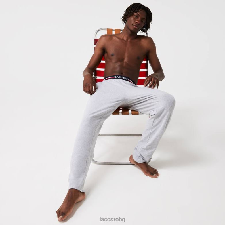 мъже Lacoste сив chine трицветни трицветни пижамни панталони от трико облекло XTV621403