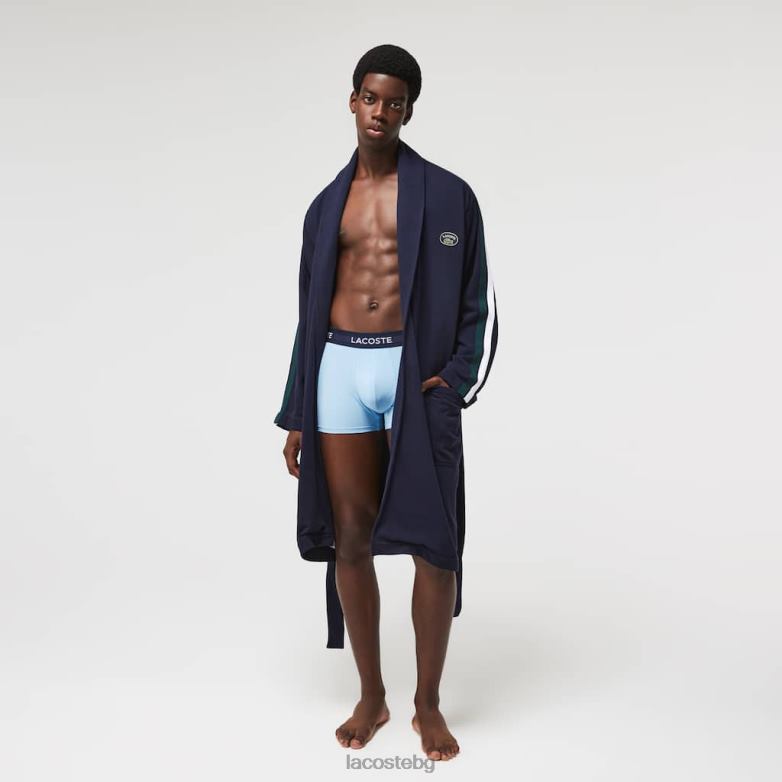 мъже Lacoste тъмносин вдъхновени от спорта текстурирани значки памучно пике халат облекло XTV621401