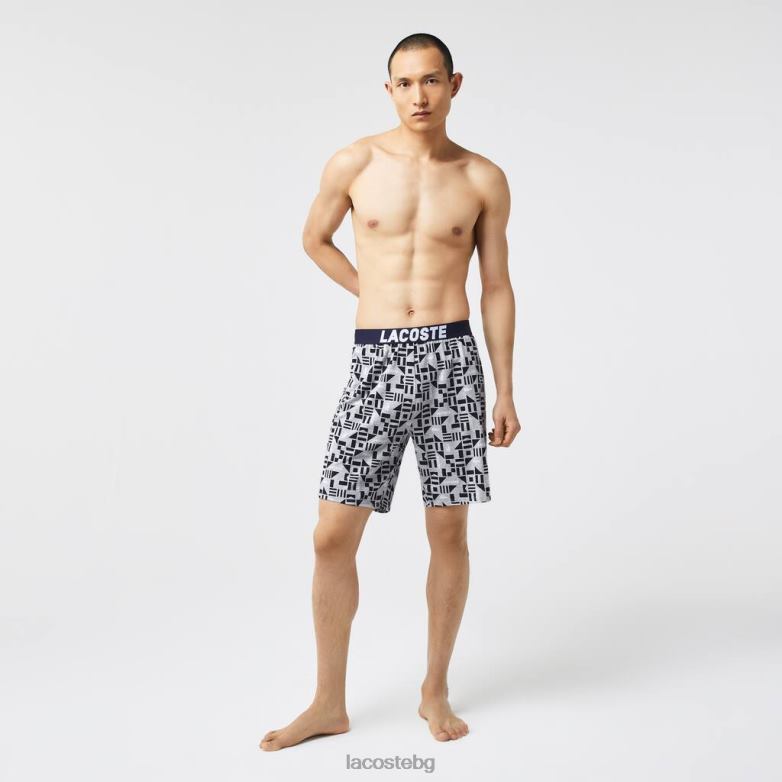 мъже Lacoste бяло/тъмно синьо/сив chine пижама с графичен принт облекло XTV621511