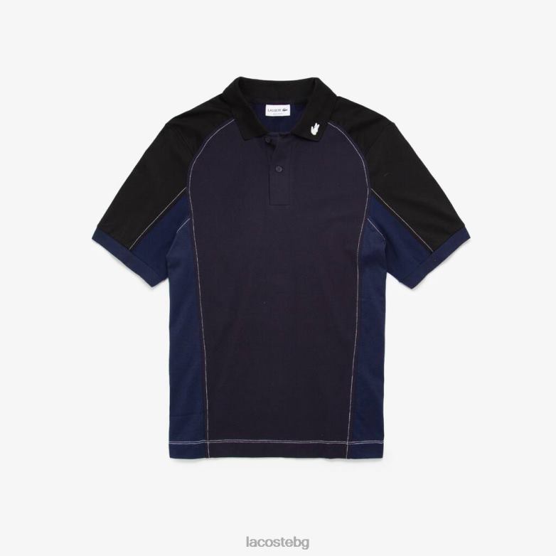 мъже Lacoste морско синьо/черно Heritage regular fit stretch mini-pique polo облекло XTV62692