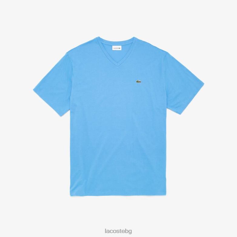 мъже Lacoste син памучна поло тениска с V-образно деколте с обикновена кройка (голям размер) облекло XTV62708