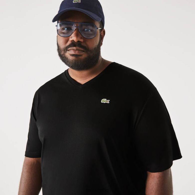 мъже Lacoste черен памучна поло тениска с V-образно деколте с обикновена кройка (голям размер) облекло XTV62710