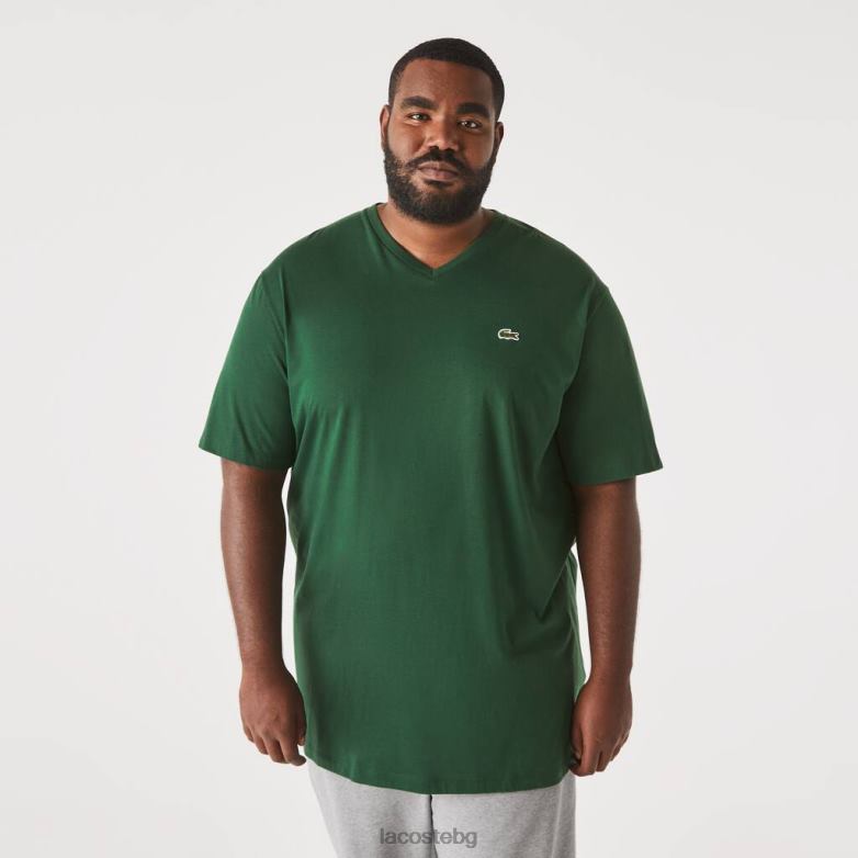 мъже Lacoste зелено памучна поло тениска с V-образно деколте с обикновена кройка (голям размер) облекло XTV62823