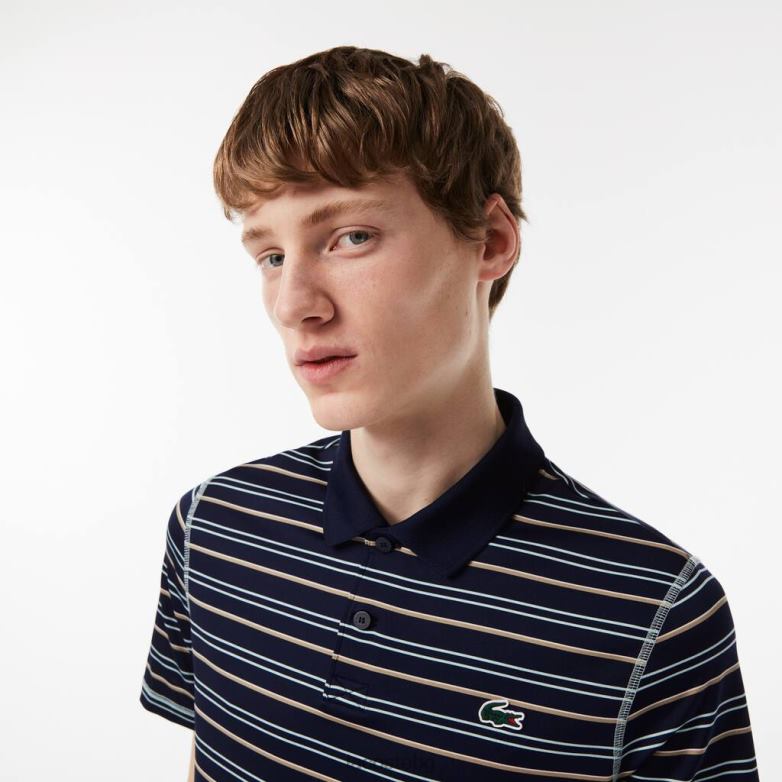 мъже Lacoste тъмносиньо/светлозелено/бяло/бежово поло с рециклирани полиестерни ленти за голф облекло XTV62116