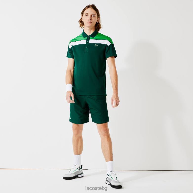 мъже Lacoste зелено/бяло/черно спортно терморегулиращо пике редовно прилепнало поло облекло XTV621312