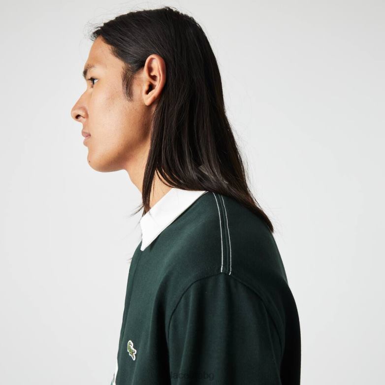 мъже Lacoste зелено марково свободно ръгби поло облекло XTV621687