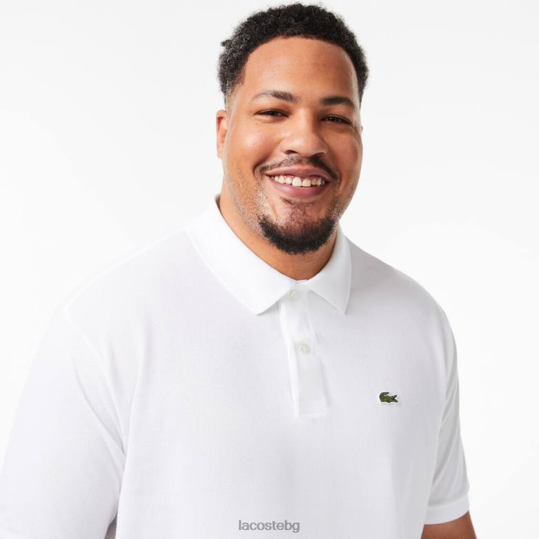 мъже Lacoste бяло памучно пети пике поло - голям размер - висок облекло XTV62187