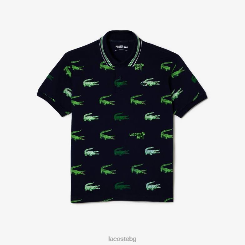мъже Lacoste тъмносиньо/бяло/зелено поло с щампа на крокодил за голф облекло XTV62203