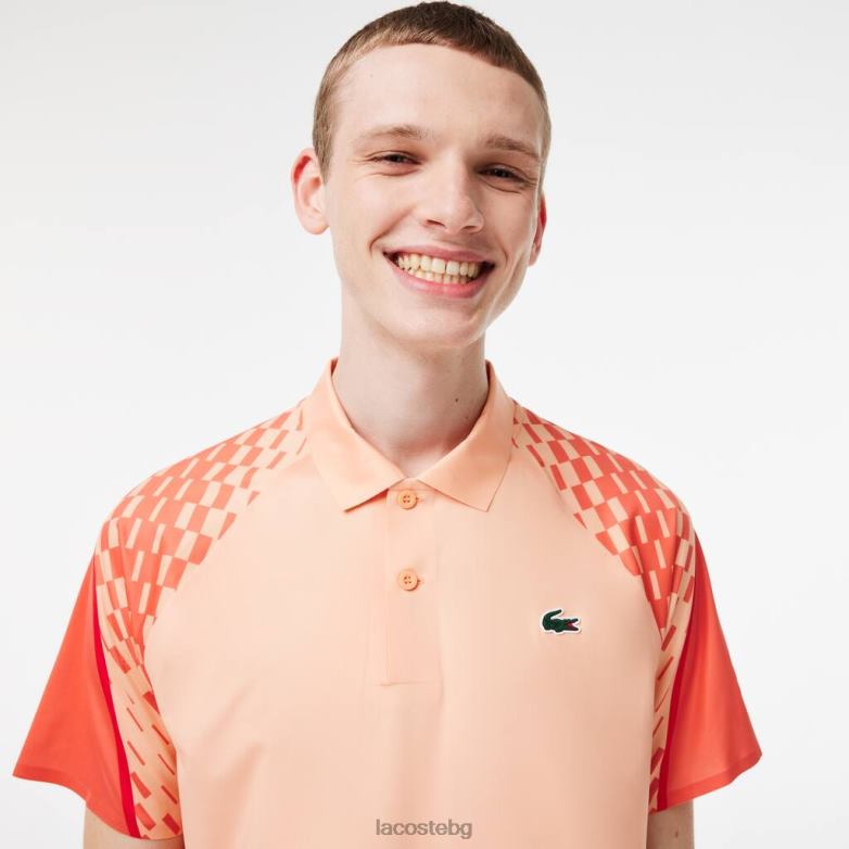 мъже Lacoste светло оранжево/оранжево/червено тенис х новак джокович трицветно поло облекло XTV62237