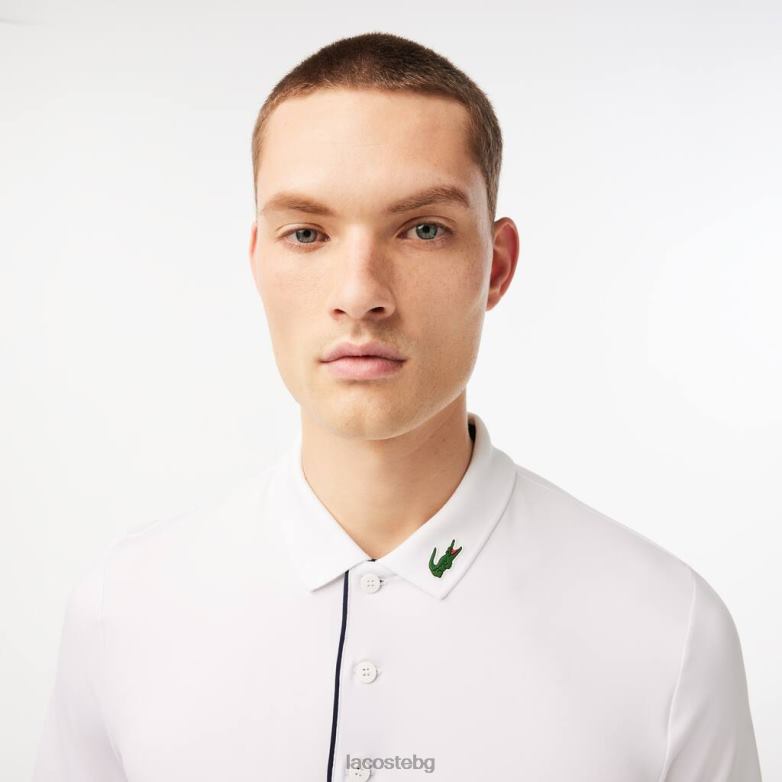 мъже Lacoste бяло/тъмно синьо спортна фланелка за голф поло облекло XTV62595