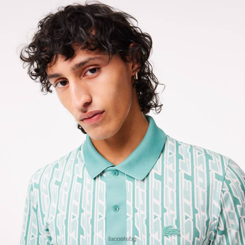 мъже Lacoste зелено/светло зелено двуцветно щамповано поло с активно движение облекло XTV625