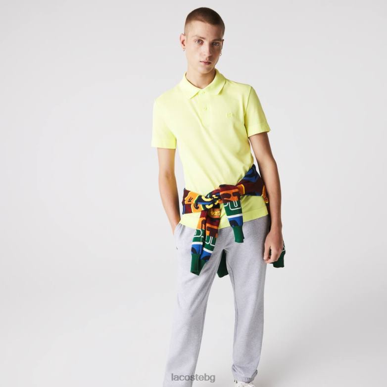 мъже Lacoste крещящо жълто прилепнало поло от органичен еластичен памук облекло XTV62600