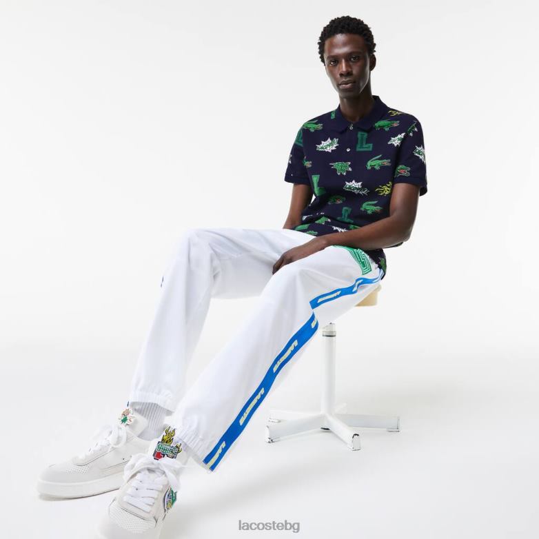 мъже Lacoste тъмносиньо/бяло стандартно поло с крокодилски принт облекло XTV62631