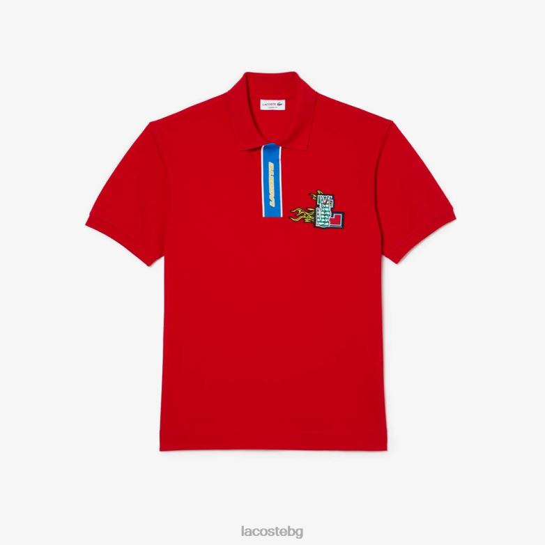 мъже Lacoste червен контрастно поло и значка с крокодил облекло XTV62633