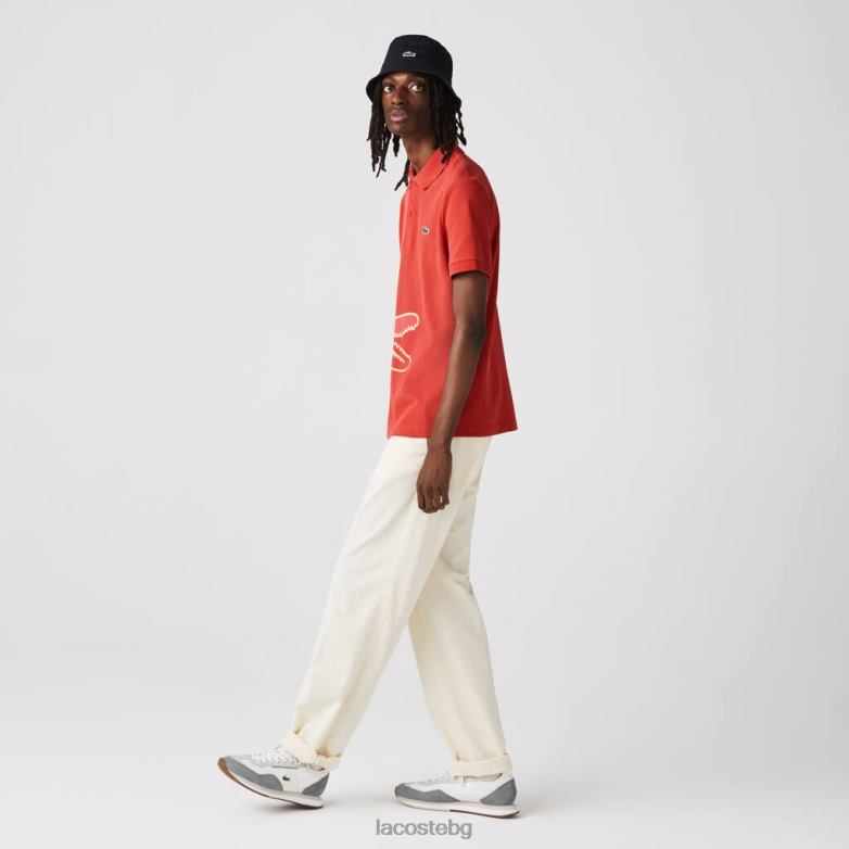 мъже Lacoste червен памучно пике поло с обикновен крокодилски принт облекло XTV62648