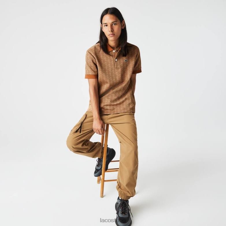 мъже Lacoste бежово/кафяво поло с класически принт с монограм облекло XTV6273