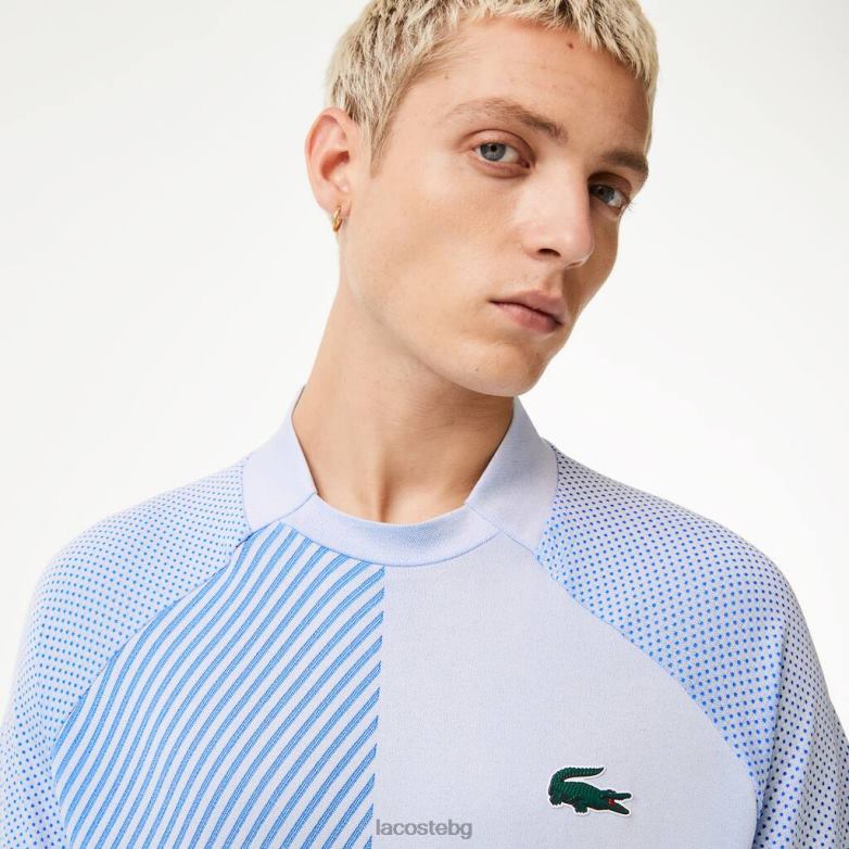 мъже Lacoste бяло/синьо спортно тенис безшевно тенис поло облекло XTV62772
