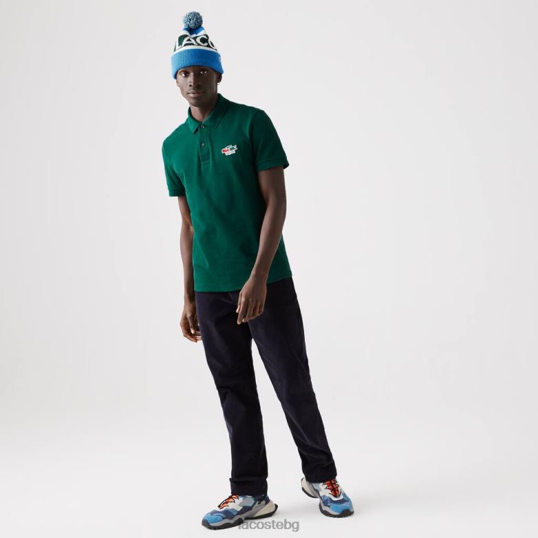 мъже Lacoste зелено поло тениска от органичен памук с нормална кройка крокодили облекло XTV62843