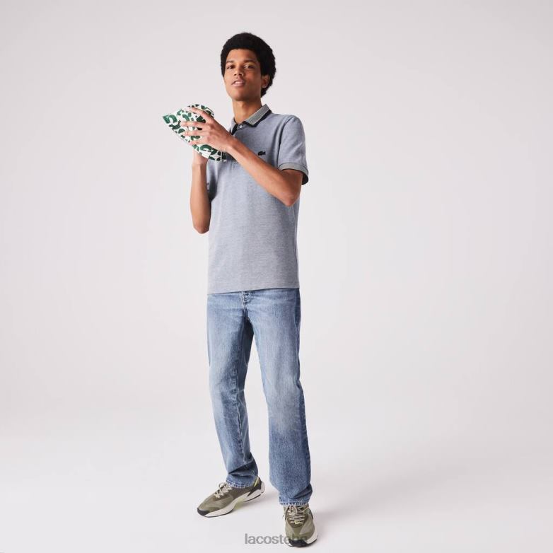 мъже Lacoste синьо/тъмно синьо/бяло стандартно пасващо памучно поло на райета облекло XTV62873