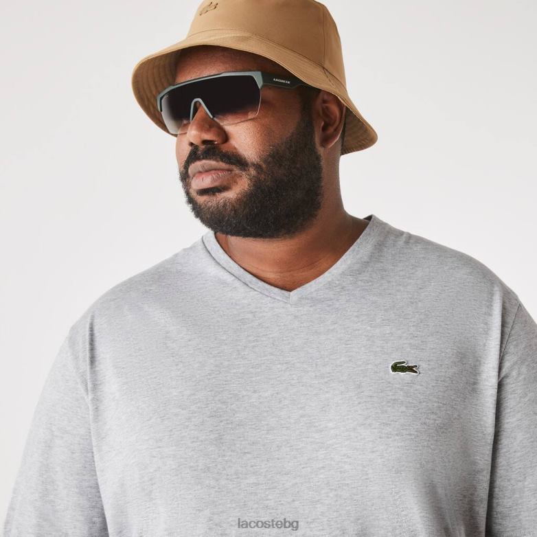 мъже Lacoste сив chine памучна поло тениска с V-образно деколте с обикновена кройка (голям размер) облекло XTV62765