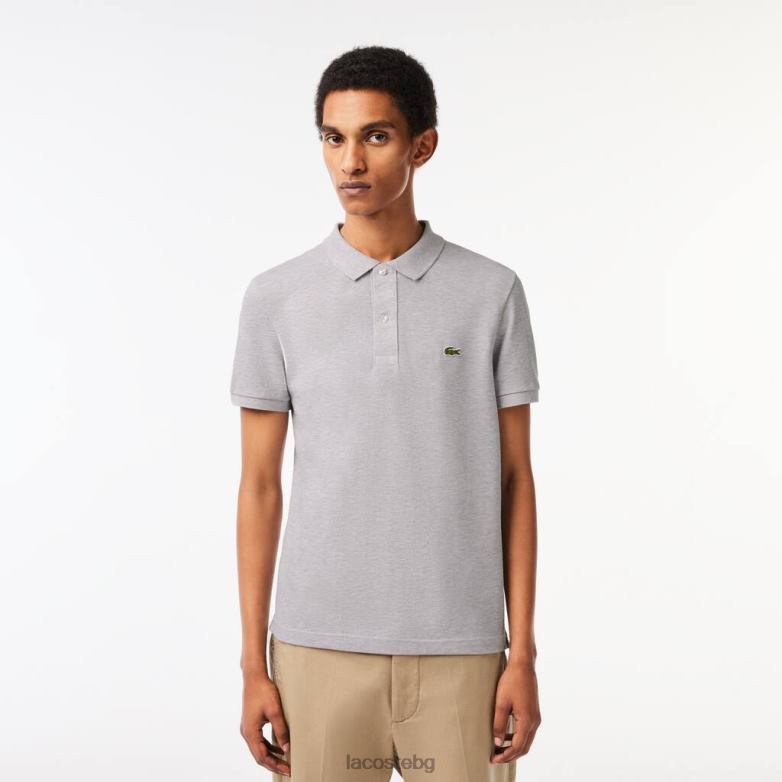 мъже Lacoste сив chine оригинално тесно поло l.12.12 облекло XTV62766