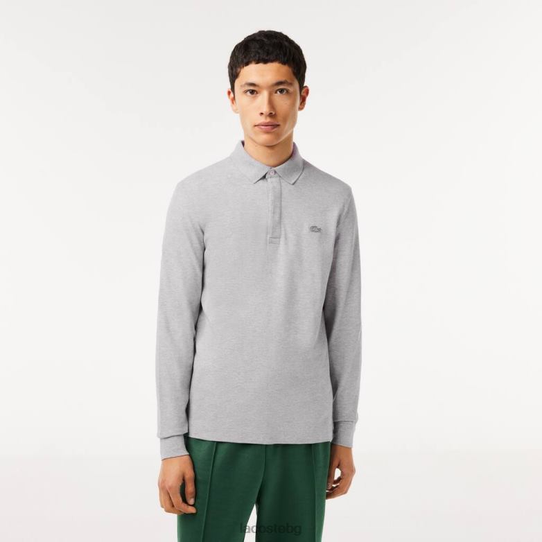 мъже Lacoste сив chine smart paris еластично памучно пике поло с дълъг ръкав облекло XTV62668