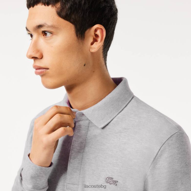 мъже Lacoste сив chine smart paris еластично памучно пике поло с дълъг ръкав облекло XTV62668