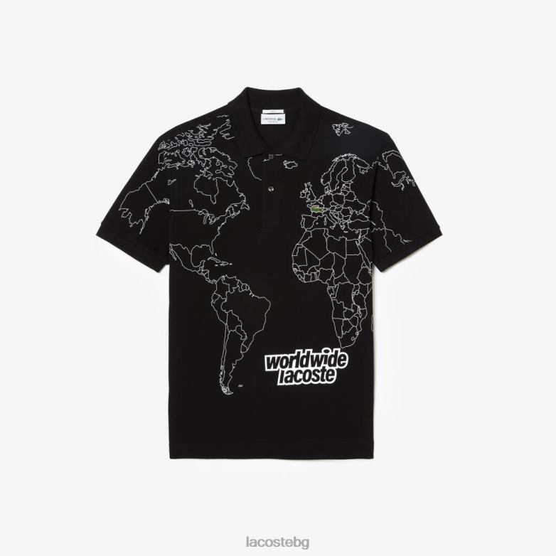 мъже Lacoste черен оригинално поло от органичен памук с щампа l.12.12 облекло XTV6231