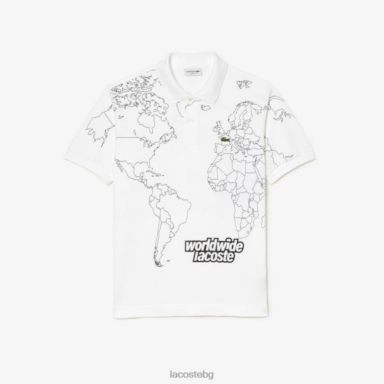 мъже Lacoste бяло оригинално поло от органичен памук с щампа l.12.12 облекло XTV6232