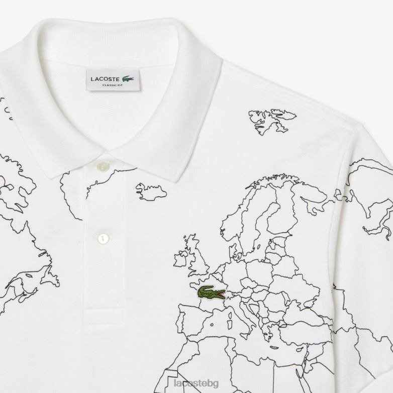 мъже Lacoste бяло оригинално поло от органичен памук с щампа l.12.12 облекло XTV6232