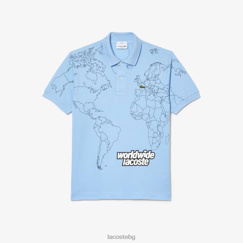 мъже Lacoste син оригинално поло от органичен памук с щампа l.12.12 облекло XTV6233