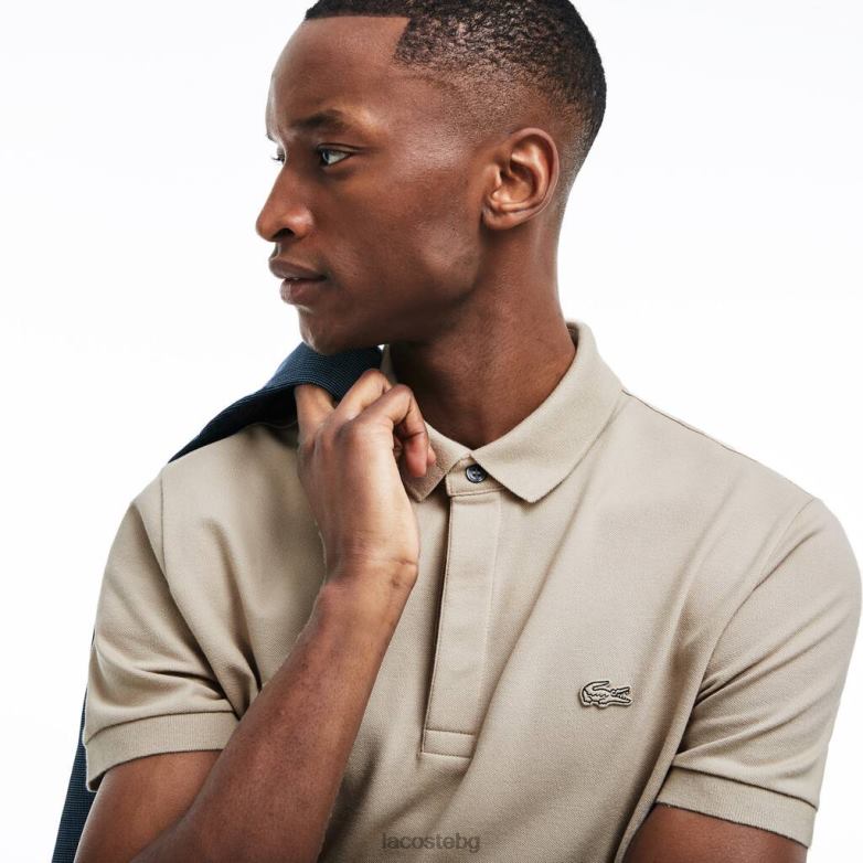 мъже Lacoste бежово smart paris еластично памучно пике поло облекло XTV6279