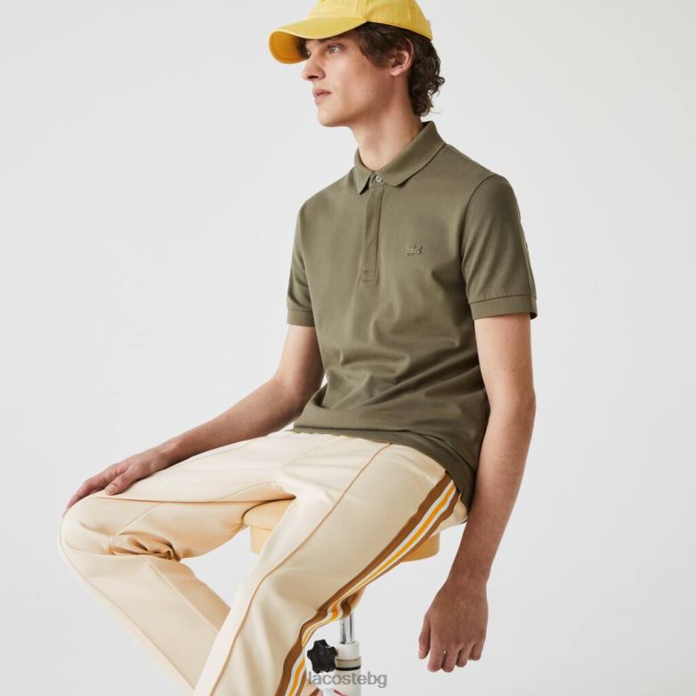 мъже Lacoste каки зелено smart paris еластично памучно пике поло облекло XTV62926