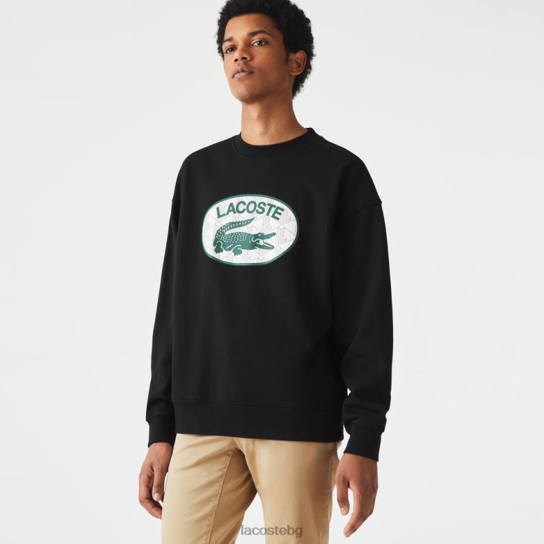 мъже Lacoste черен свободен суитшърт с марка монограм облекло XTV621010