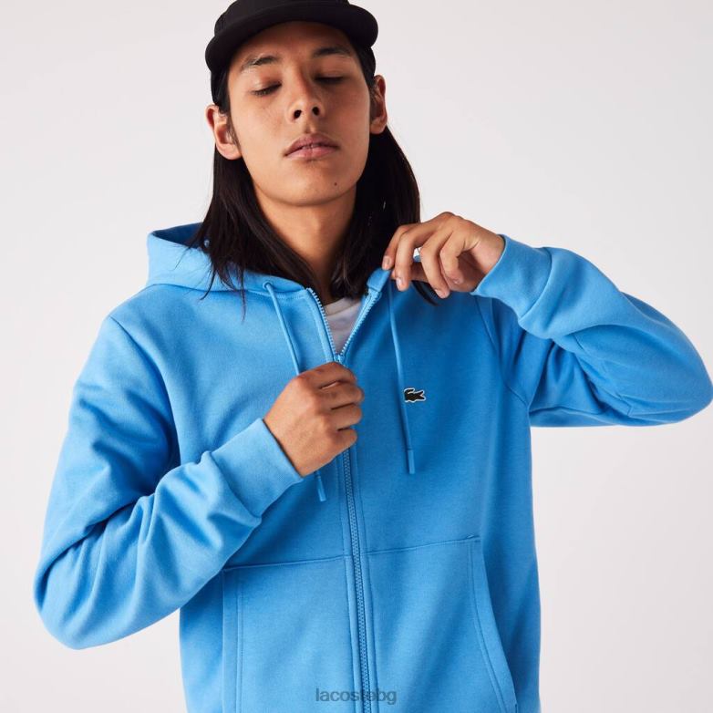 мъже Lacoste син суичър с цип от полар с джоб тип кенгуру облекло XTV621047