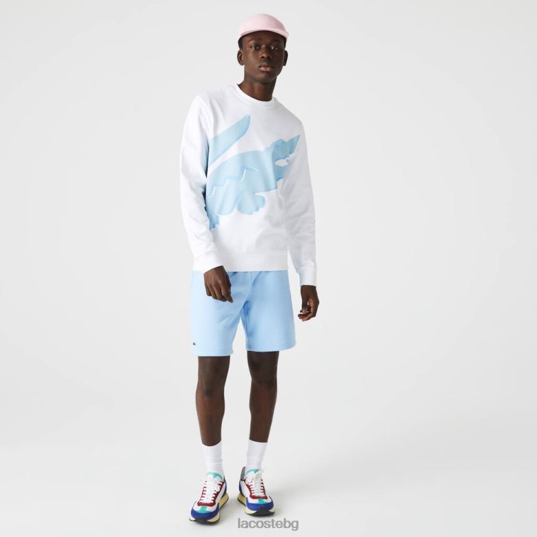 мъже Lacoste бяло Суичър с полар от органичен памук с щампа с кръгла яка облекло XTV621075