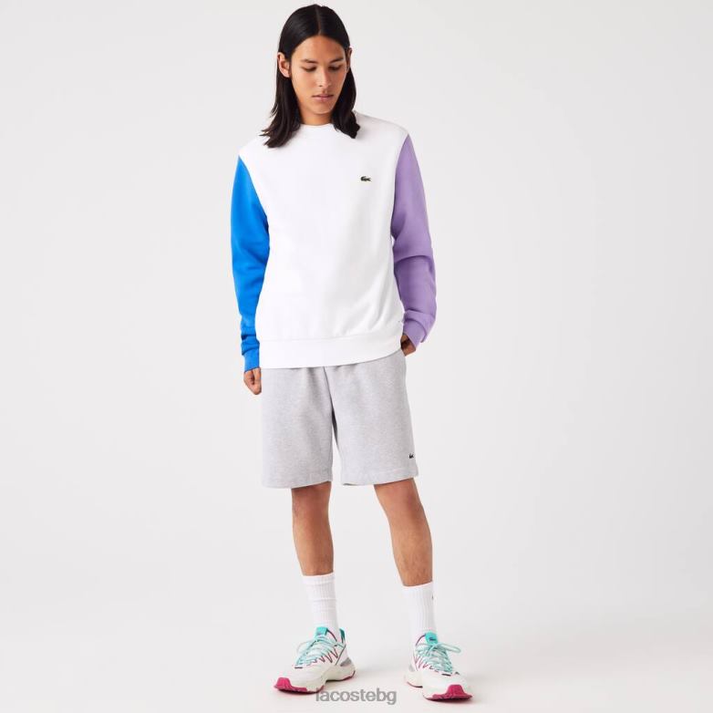 мъже Lacoste бяло/синьо/лилаво суитшърт от полиран полар облекло XTV621098