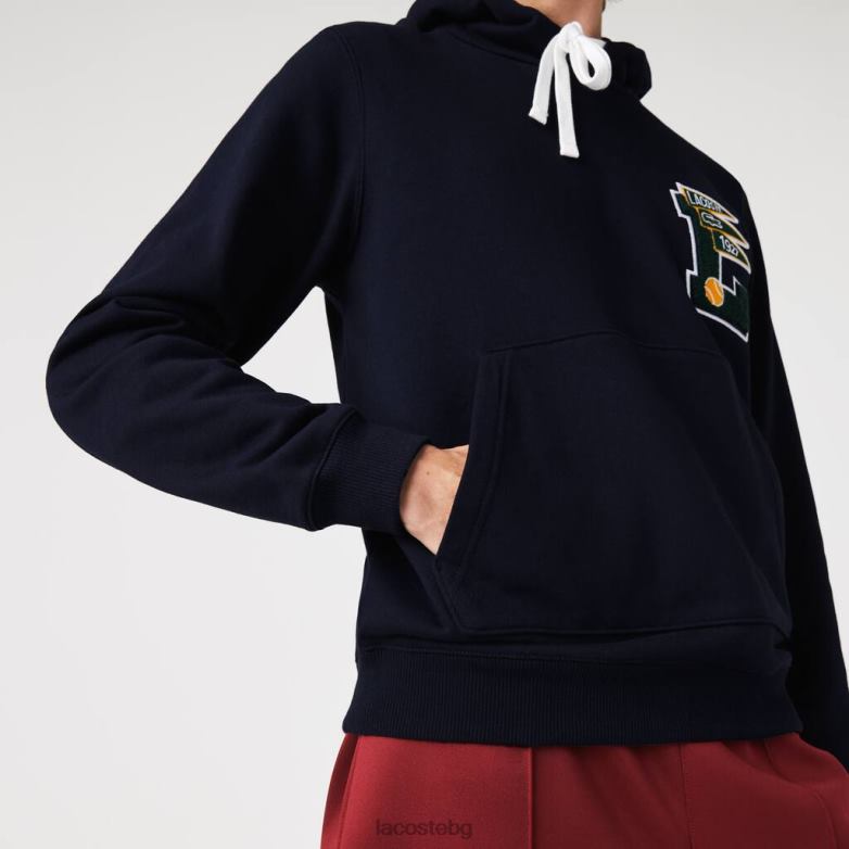 мъже Lacoste тъмносин знамена и суитшърт от памучен руно с качулка облекло XTV621100