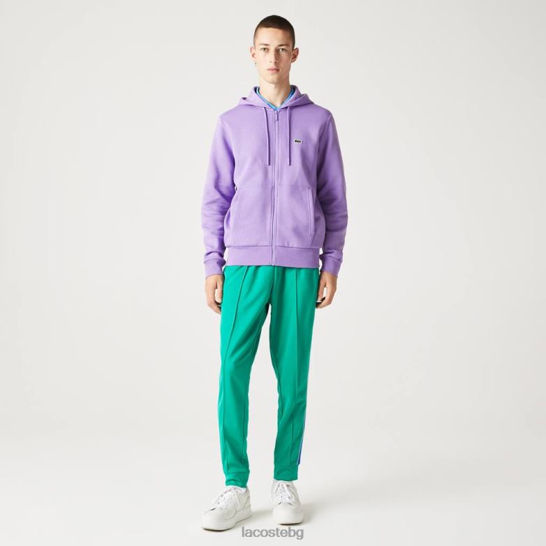 мъже Lacoste лилаво суичър с цип от полар с джоб тип кенгуру облекло XTV621102