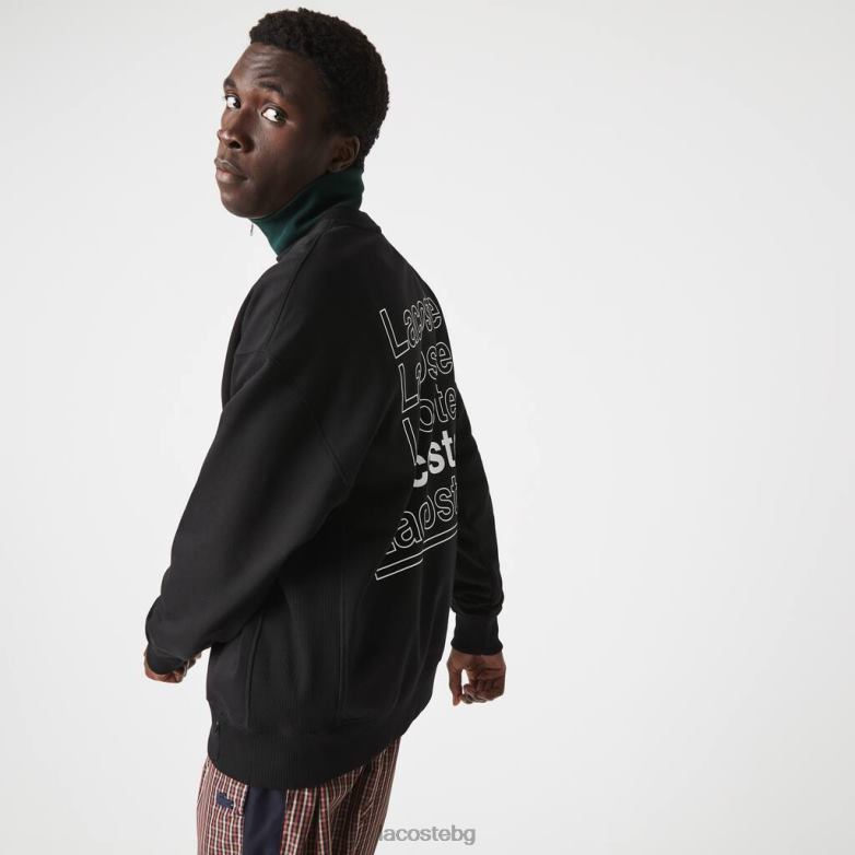 мъже Lacoste черен поларен суитшърт със свободна кройка и деколте облекло XTV621197